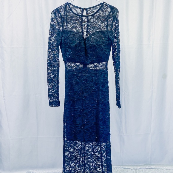 Stunning Women's Bodycon Lace Black Dress Sexy New Years Eve Sequin Gown - Picture 2 of 15